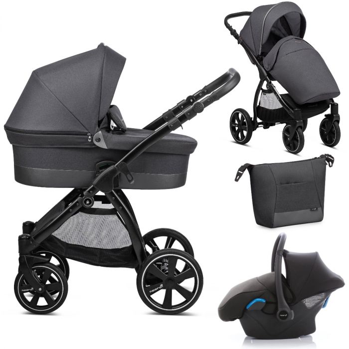 Noordi Sole.Go 3 in 1 Pram, Travel System includes Chassis, Carrycot, Seat Unit, Bumper bar, Mattress, Pram Bag, Raincover, Insect net, Cup Holder, Car seat & adaptors - Black - Image 4