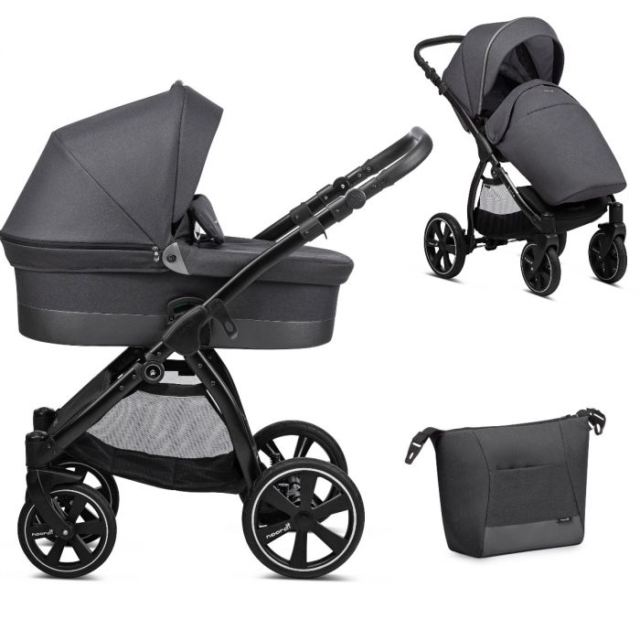 Noordi Sole.Go 3 in 1 Pram, Travel System includes Chassis, Carrycot, Seat Unit, Bumper bar, Mattress, Pram Bag, Raincover, Insect net, Cup Holder, Car seat & adaptors - Black - Image 3