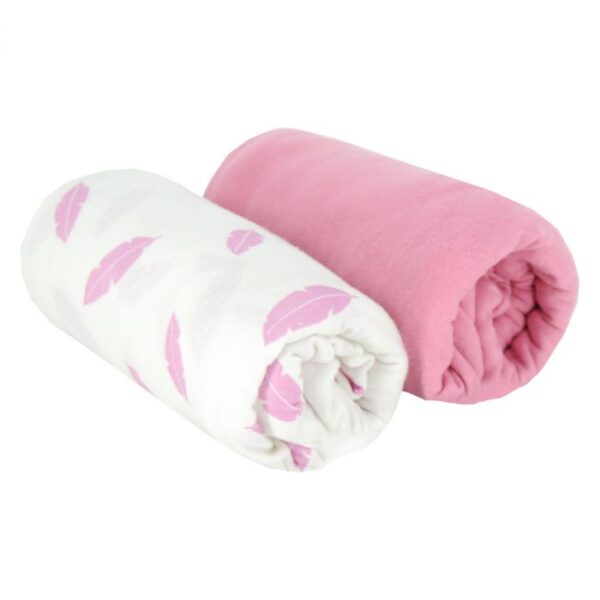 Babycalin Set of 2 fitted cot bed sheets 70 x 140cm - Pink & Pink Feathers