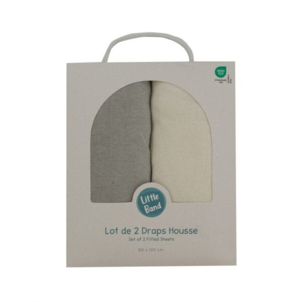 Little Band 2-Pack Baby Cot Fitted Sheets – 120x60cm – Beige & Grey – 100% Cotton