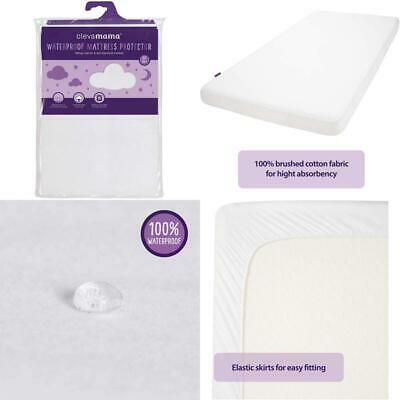ClevaMama Waterproof Single Bed Mattress Protector, Cotton Fitted Sheet  - White