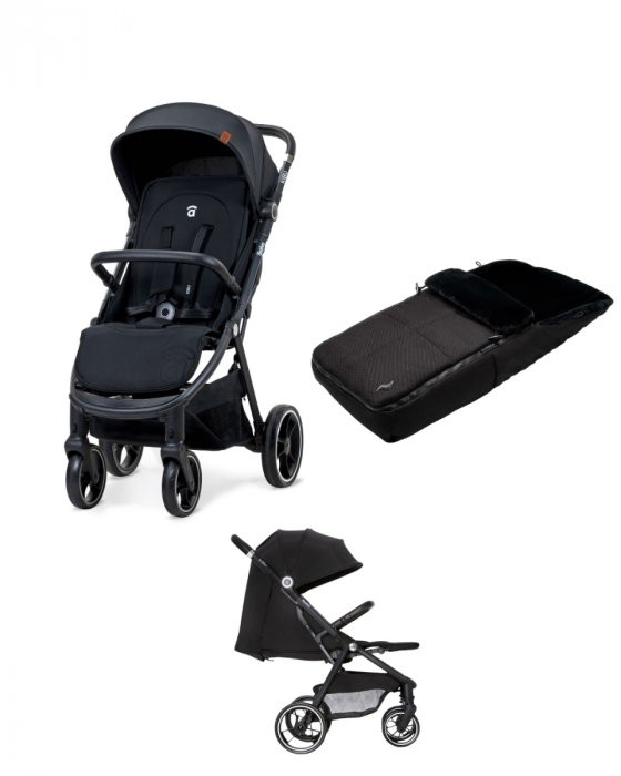 Asalvo Kibu Lightweight Stroller (Birth to 22 kg) + FREE Osann Footmuff - Black